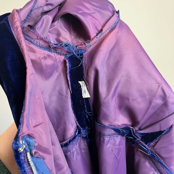 Vintage 60s Blue‎ Velvet Empire Waist Maxi Dress // Size XS - Picture 8 of 8